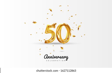 50th Anniversary celebration Vector background by using two colors in the design between gold and white, Golden number 50 with sparkling confetti Realistic gold 3d sign. Birthday or wedding party