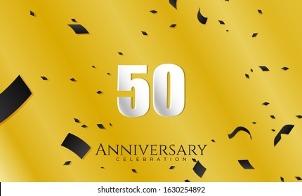 50th Anniversary celebration Vector background White paper art text and sparkling confetti on yellow Premium Vector for Birthday or wedding party