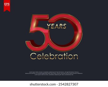 Diseño de Vector de celebración del 50 aniversario con textura de oro rojo brillante. Celebración del 50 aniversario