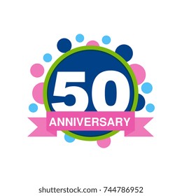 50th anniversary colored logo design, happy holiday festive celebration emblem with ribbon vector Illustration