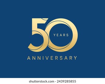 50th Anniversary with curved lines Overlapping in Shapes number luxury gold celebration logo vector design concept. Fifty Years anniversary gold logo template for celebration event, business, card.