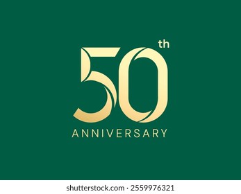 50th Anniversary with curved lines Overlapping in Shapes number luxury gold celebration logo vector design concept. Fifty Years anniversary gold logo template for celebration event, business, card.