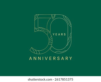 50th Anniversary with curved lines Overlapping in Shapes numbers luxury gold celebration logo vector design concept. Fifty Years anniversary gold logo template for celebration event, business, card.