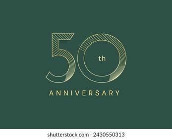 50th Anniversary with Curved Lines in shapes number luxury gold celebration logo vector design concept. Fifty Years anniversary gold logo template for celebration event, invitation, company, business.