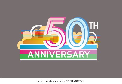 50th anniversary design colorful color with cloud, rainbow, and multiple line number. vector illustration for celebration event and party