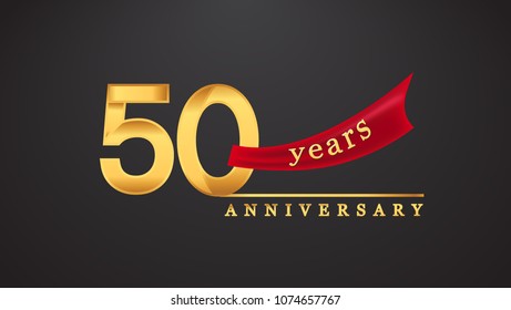 50th anniversary design logotype golden color with red ribbon for anniversary celebration