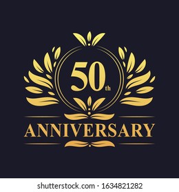 50th Anniversary Design, luxurious golden color 50 years Anniversary logo design celebration.