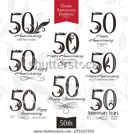 50th Anniversary  Emblems  Celebration Logos Classic Stock 