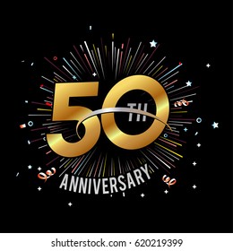 50th Anniversary Fireworks And Celebration Background - Stock Vector