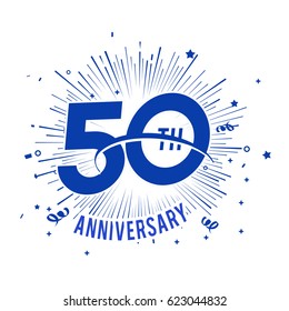 50th Anniversary fireworks and celebration background with swoosh and confetti