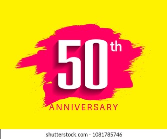 50th anniversary flat design pink brush on yellow background for celebration event 