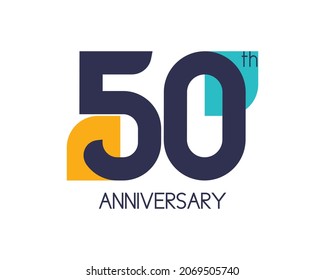 50th anniversary geometric logo. Overlap shapes for birthday design. Minimalist fifty year celebration