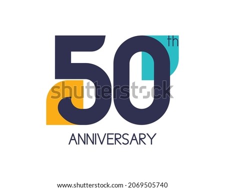 50th anniversary geometric logo. Overlap shapes for birthday design. Minimalist fifty year celebration