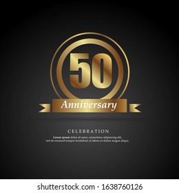 50th Anniversary Golden Logo Text Decorative. With Dark Background. Ready To Use. Vector Illustration EPS 10