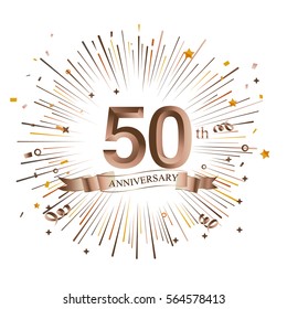 50th Anniversary greeting Card with Starburst. Vector illustration.