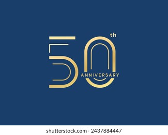 50th Anniversary with lines Number typography luxury gold celebration logo vector design concept. Fifty Years anniversary gold logo template for celebration event, business, invitation, greeting, ads.