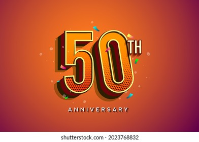 50th Anniversary Logo Design With Colorful Confetti, Birthday Greeting card with Colorful design elements for banner and invitation card of anniversary celebration.