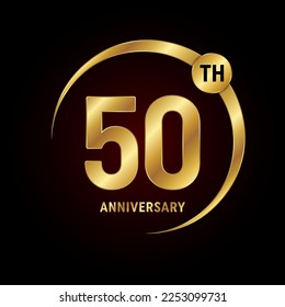 50th anniversary. Anniversary logo design concept with golden ring for anniversary celebration event, invitation card, greeting card, banner, poster, flyer, book cover. Logo Vector Template