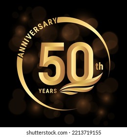 50th Anniversary Logo, Logo design with gold color wings for poster, banner, brochure, magazine, web, booklet, invitation or greeting card. Vector illustration