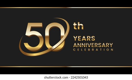 50th anniversary logo design with gold ring. Logo Vector Illustration