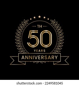 50th Anniversary logo design with laurel wreath for celebration event, invitation, banner, poster, flyer, greeting card. Line Art Design, Logo Vector Illustration