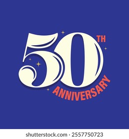 50th anniversary logo with elegant typography vector illustration. 50 years jubilee, wedding, birthday party celebration template, poster, banner. Fifty Year anniversary sticker, label, tag, emblem.