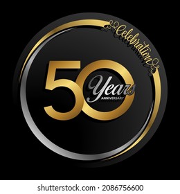 50th anniversary logo. Golden anniversary celebration emblem design for booklet, leaflet, magazine, brochure poster, web, invitation or greeting card. Rings vector illustrations. EPS 10