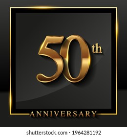 50th anniversary logo golden colored isolated on black background, vector design for greeting card and invitation card.