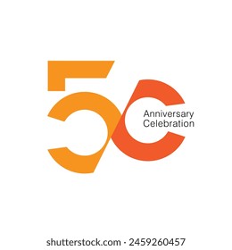 Logotipo 50, 50 años de aniversario, color naranja, elemento de diseño de Plantilla de Vector para cumpleaños, invitación, boda, jubileo e ilustración de tarjeta de felicitación.