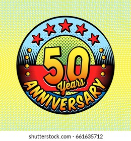 50th anniversary logo. Vector and illustrations. Comics anniversary logo.