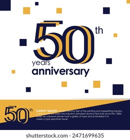 Logotipo del 50 aniversario con Plantilla de diseño en color azul y naranja. Ilustración vectorial