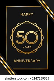 50th anniversary logotype. Anniversary celebration template design with golden ring for booklet, leaflet, magazine, brochure poster, banner, web, invitation or greeting card. Vector illustrations.