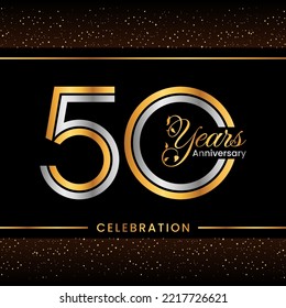 50th Anniversary Logotype. Golden Anniversary template design for celebration event, invitation card, greeting card, flyer, banner, poster, double line logo, vector illustration