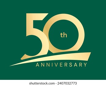 50th Anniversary luxury gold celebration with curved base logo vector illustration design concept. Fifty years anniversary gold number template for celebration event, business company, invitation, web