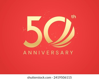 50th Anniversary luxury gold celebration with curved wing shape in text number logo vector illustration design concept. Fifty years anniversary gold number template for celebration, business company.