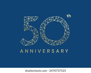 50th Anniversary luxury gold celebration with Polygon lines numbers logo typography vector design concept. Fifty Years anniversary gold logo template for celebration event, invitation, business, card.