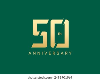50th Anniversary luxury gold celebration with geometric shapes numbers logo typography vector design concept. Fifty Years anniversary gold template for celebration event, business company, card, web.