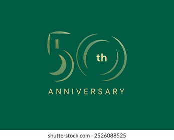 50th Anniversary luxury gold celebration with Abstract Curved Lines in number logo typography vector design concept. Fifty Years anniversary gold template for celebration event, business, company, web