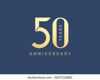 50th Anniversary luxury gold celebration with geometric shapes logo vector design concept. 50 Years anniversary gold logo number template for celebration event, invitation, greeting, company, banner.