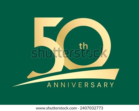 50th Anniversary luxury gold celebration with curved base logo vector illustration design concept. Fifty years anniversary gold number template for celebration event, business company, invitation, web