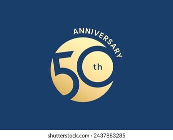 50th Anniversary with number Overlapping in circle shape luxury gold celebration logo vector design concept. Fifty Years anniversary gold logo template for celebration event, business, invitation, ads