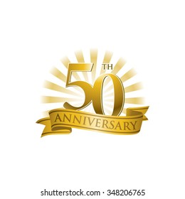 50th Anniversary Ribbon Logo With Golden Rays Of Light