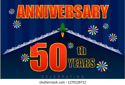 50th anniversary rocket launch dark blue tone vector illustration eps10