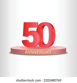 50th Anniversary with stage, Red color, Celebrating illustration vector, high quality, eps10