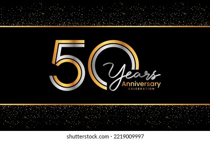 50th Anniversary template design. Anniversary Celebration logo design in golden color for celebration event, invitation, greeting card, flyer, banner, poster, double line logo, vector illustration