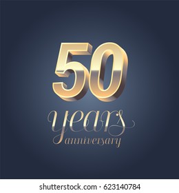50th anniversary vector icon, logo. Gold color graphic design element for 50 years anniversary birthday banner