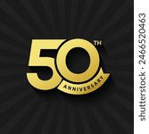 50th anniversary vector logotype. 50 years anniversary gold color modern logo on black background. 50 birthday anniversary emblem, banner, greeting card, poster.
