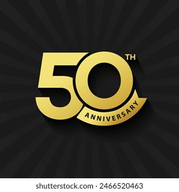 50th anniversary vector logotype. 50 years anniversary gold color modern logo on black background. 50 birthday anniversary emblem, banner, greeting card, poster.
