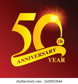 50th anniversary year logo template design on drake red light background