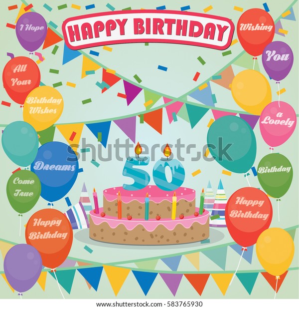 50th Birthday Cake Decoration Background Flat Stock Image